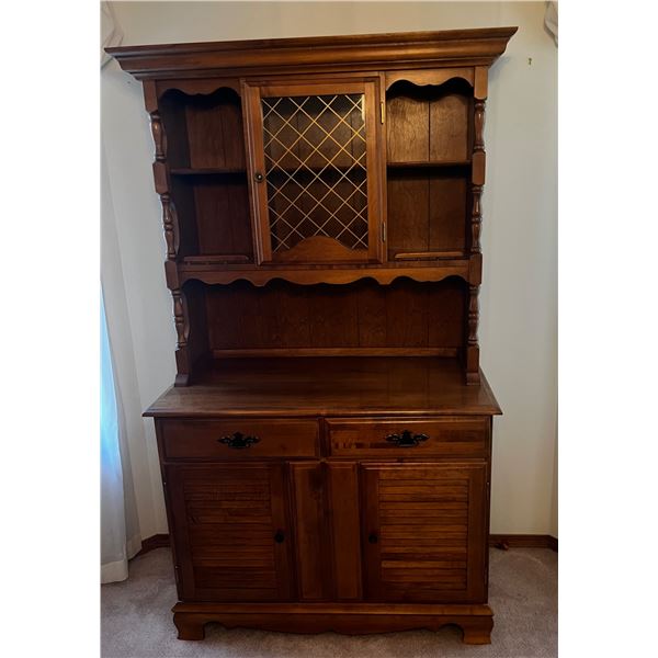 6 foot tall wooden buffet with glass front