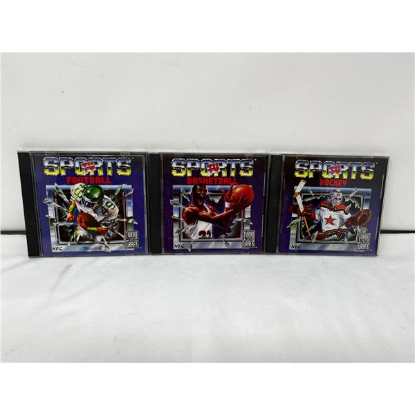 Turbografx-16 games, basketball, football, hockey.