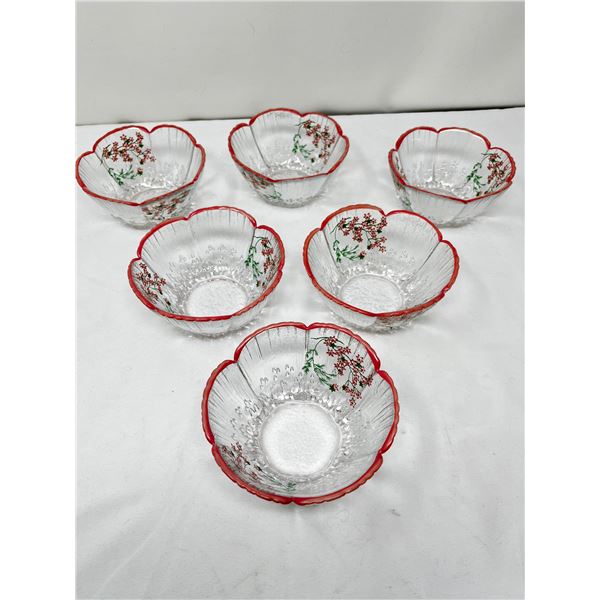 6 Japanese Cherry blossom accent glass bowls