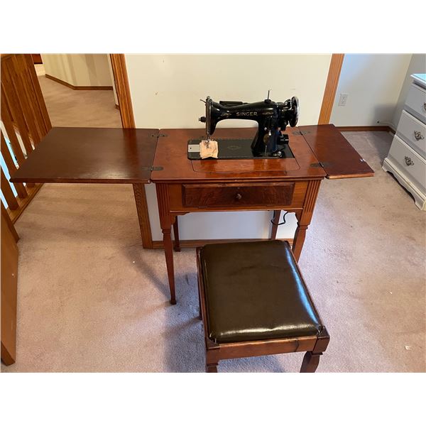 Vintage singer sewing machine cabinet and chair