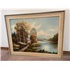 Image 1 : Oil on canvas painting of lake scene