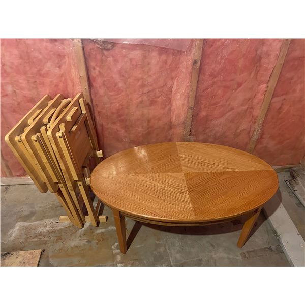 Three TV Tray Tables and Wooden Coffee Table