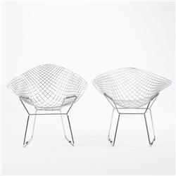 In the manner of Harry Bertoia Diamond chairs, pair