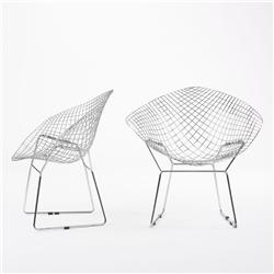 In the manner of Harry Bertoia Diamond chairs, pair