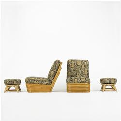 Paul Frankl lounge chairs with ottomans, pair