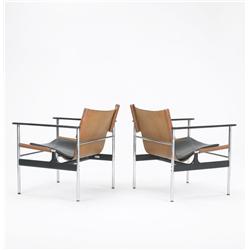 Charles Pollack sling lounge chairs, pair