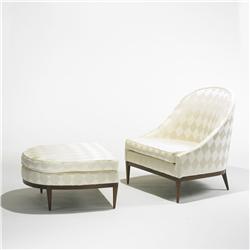 In the manner of Robsjohn-Gibbings  chair & ottoman