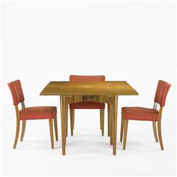 Russel Wright, attribution dining table with three chairs