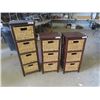 Image 1 : 3 Wooden + Wicker Furniture Pieces ; (2) 3 Drawer Cabinet 34" x 14" x 15" , (1) 4 Drawer 43" x 14 "x