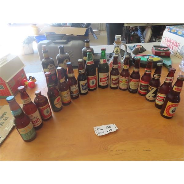 Vintage 16 Beer Bottles with Labels & Bottles