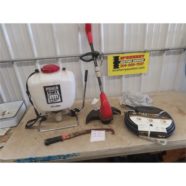 Back Pack Sprayer, Weed Eater, 50' Rubber Hose