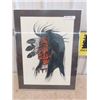 Image 1 : Original Terry Greene 1983 Painting, First Nations Warrior Framed & Matted 21" x 28"