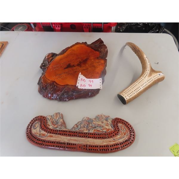 3 Vintage Crib Boards- All Very Good Condition, Antler, Wood Stump & Voyageur Pottery