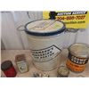 Image 4 : Antique Kitchen Tins; A+P Baking Powder, Early Winnipeg Watkins, Planter's Nut plus others