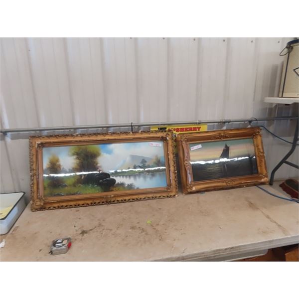 2 Late 1800's Original Oil Painting in Original Frames - frames with some chips 20" x 40"  + 19" x 2