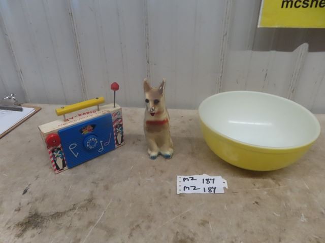 Pyrex Dog Pyrex Mixing Bowl, Chalkware Dog, Fisher Price Radio - McSherry Auction ...