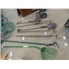 Image 1 : 7 Hand Yard Tools ; Shovel, Spade, Hoe, Tree Branch, Rake, Hose