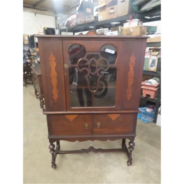 Oak China Cabinet with Key 62" x 42" x 14"