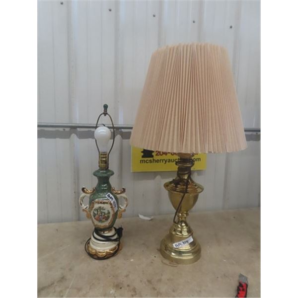 2 Table Lamps ; 1) Victorian Style, 1) Brass