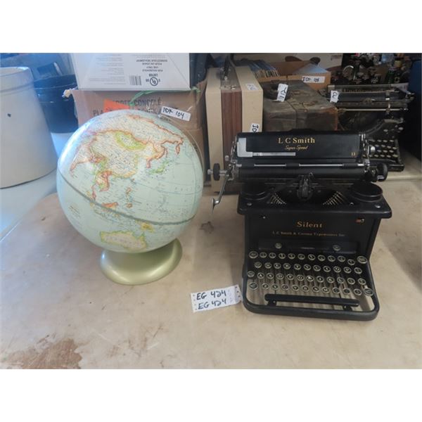 LC Smith Silent Manual Typewriter & Globe