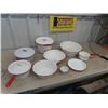 Image 1 : 9pc Red & White Enamel Pots, Basins plus 3 Lids