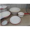 Image 2 : 9pc Red & White Enamel Pots, Basins plus 3 Lids