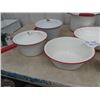 Image 3 : 9pc Red & White Enamel Pots, Basins plus 3 Lids