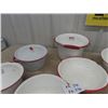 Image 4 : 9pc Red & White Enamel Pots, Basins plus 3 Lids