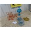 Image 1 : Depression Glass Pitcher + 4 Glasses ,2 Depression Cups + Saucers , Covered Candy Dish