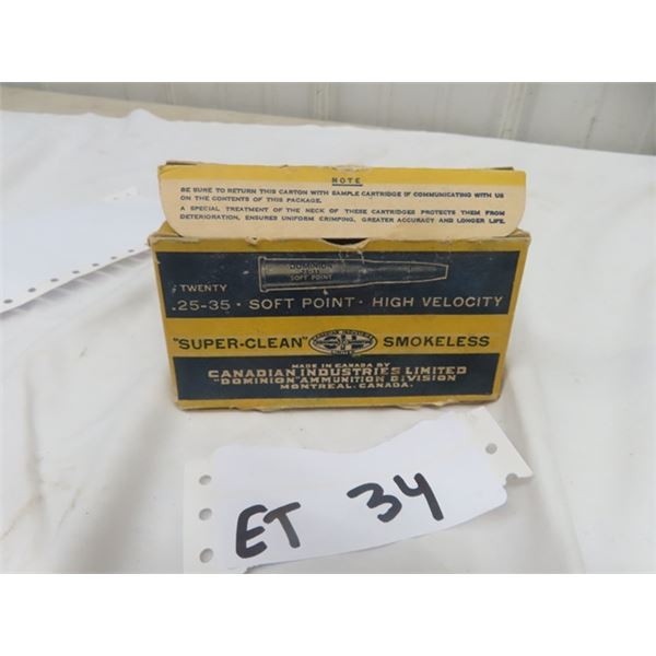 Vintage Canadian Industries Dominion 25-35 Ammo 20 Rounds - MUST PRESENT PROOF OF PAL TO PURCHASE - 