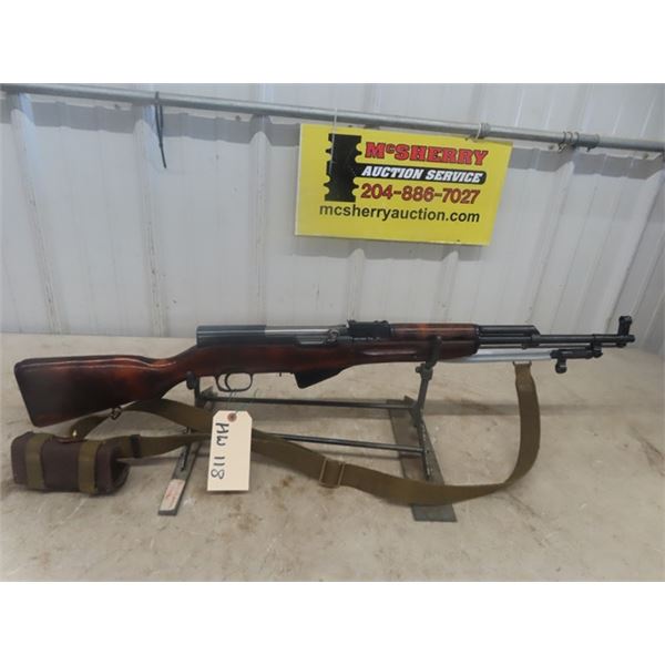 SKS Russian SA 19" 7.62 x 43 Serial # 2582 with Flip Out Bayonet, Military Sling with Ammo Pouch - M