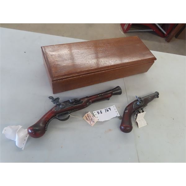 (2) Dual Pistol Replicas - Flint with Case : 1) 16.5" , 1) 12"