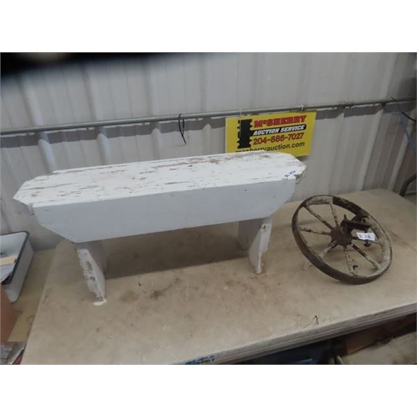 Painted Wooden Bench 37" & Steel Wheel 16" Wide