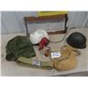 Image 1 : Pilot's Helmet, Military Helmet + Belt plus more