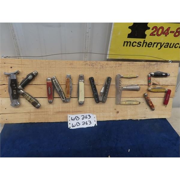 Knife Display Made with 17 Pocket Knives