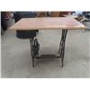 Image 1 : Wooden Top with Cast Undercarriage Sewing Machine Stand 30" x 33" X 19"