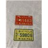 Image 1 : 2 Vintage Winnipeg Bicycle License Plates