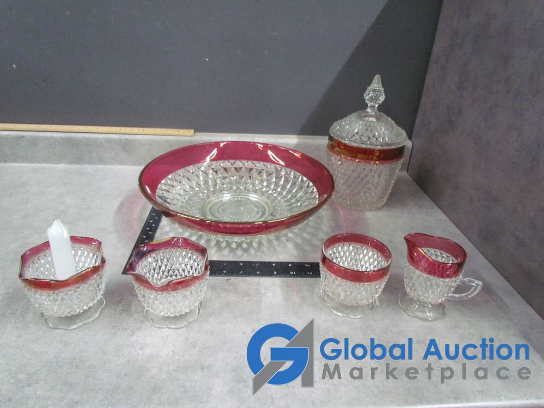 Red Rimmed Rocks Glass Vintage Glass Red Rimmed Set