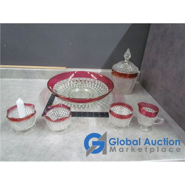 Vintage Glass Red Rimmed Set