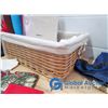 Image 8 : **Wicker Bin of Table Clothes/Runners, etc