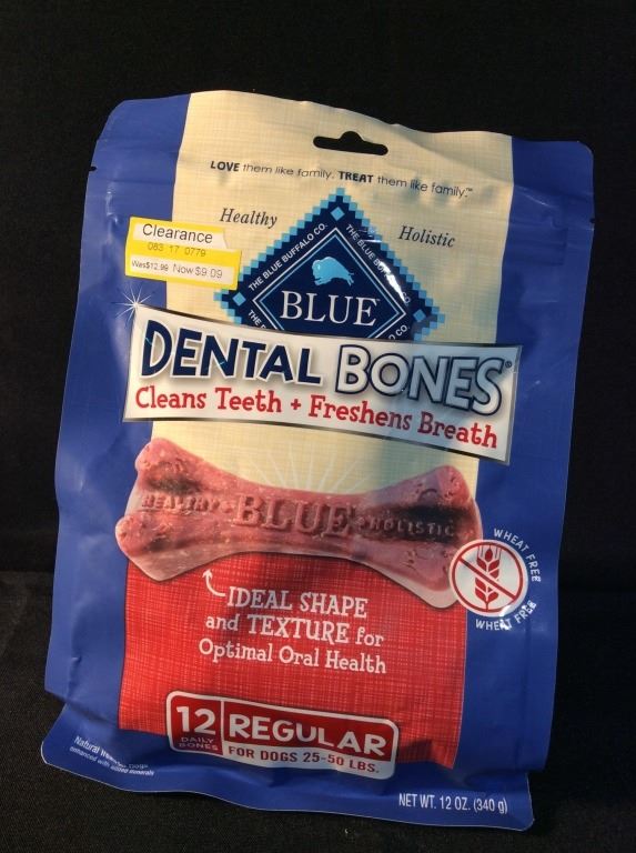 The blue buffalo dental bones cleans teeth and freshen his breath