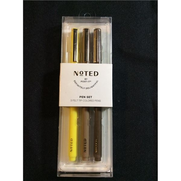 Noted by posted three felt tip colored pens