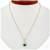 Image 2 : 14k Yellow Gold Trillion Green Emerald Solitaire & Diamond Halo Pendant Necklace