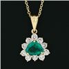 Image 4 : 14k Yellow Gold Trillion Green Emerald Solitaire & Diamond Halo Pendant Necklace