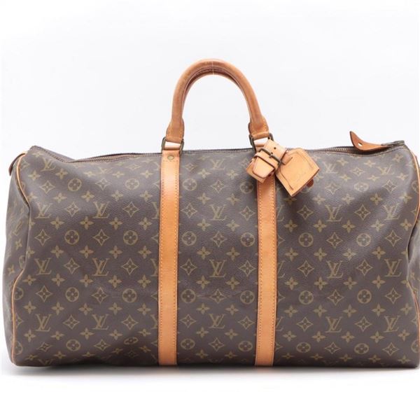 Louis Vuitton Brown Monogram Canvas Leather Keepall 55 cm Duffle Bag Luggage
