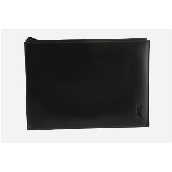 Yves Saint Laurent Black Calfskin Leather YSL Logo Clutch