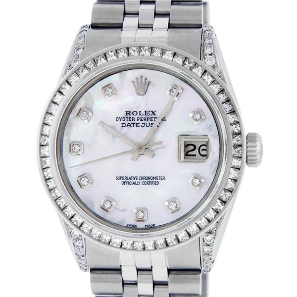 Rolex Mens SS MOP Diamond Lugs & Princess Cut Diamond Datejust Wristwatch 36MM
