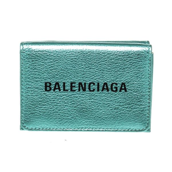 Balenciaga Blue Leather Logo Trifold Wallet