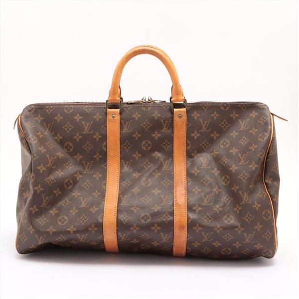 Louis Vuitton Brown Monogram Canvas Leather Keepall 50 cm Duffle Bag Luggage