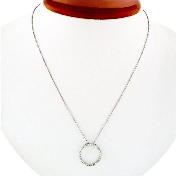 14k White Gold .20 ctw Single Cut Diamond 16.15mm Circle of Life Pendant Necklac
